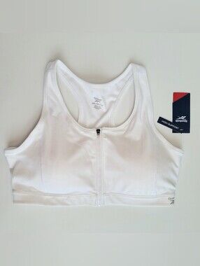 REEBOK Performer Zip Front Bra Size XXL White High Support W/Padded Cups NEW